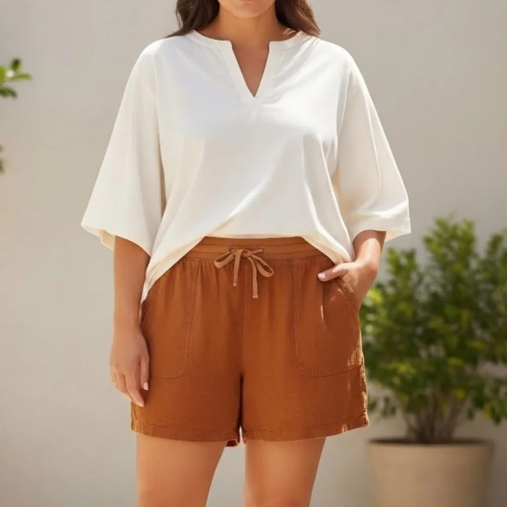New! EVRI Linen Utility High Waist On Shorts Plus Size 24W